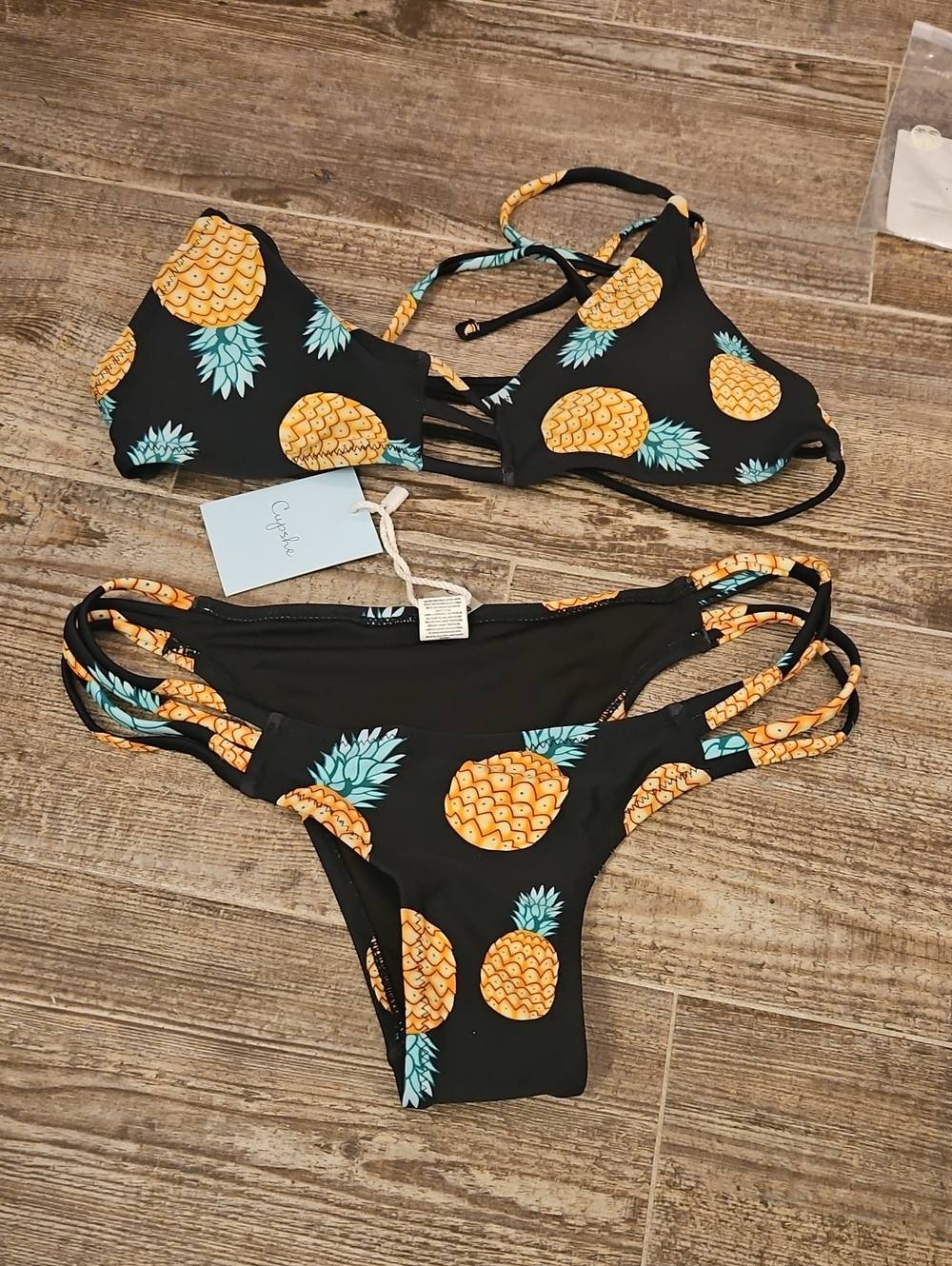 Cupshe Black Bikini with Yellow Pineapple Print